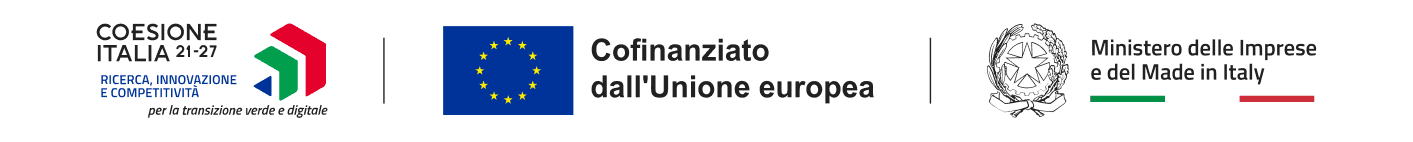 Loghi dei finanziatori: Coesione Italia 21-27, cofinanziato dall'Unione europea, e Ministero delle Imprese e del Made in Italy
